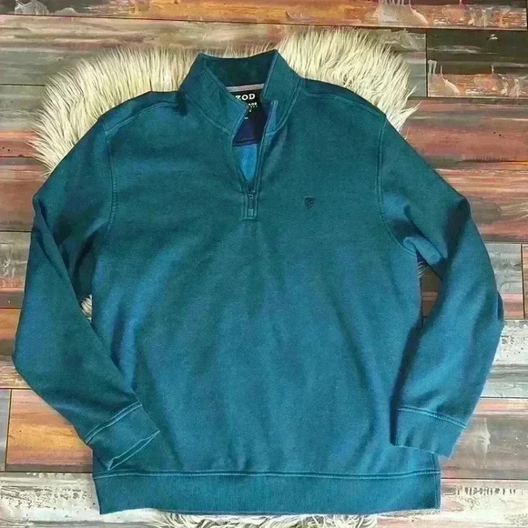 IZOD XL Quarter Zip Performance Pullover Blue Slim Fit Golf Athleisure Jacket - Picture 3 of 9